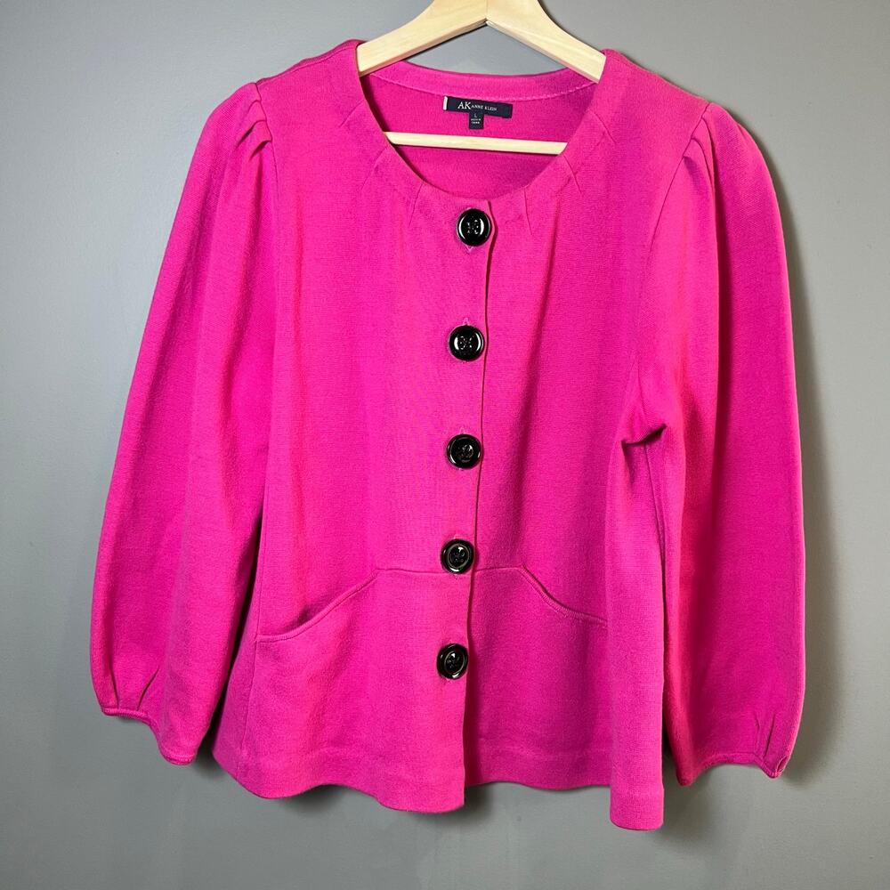 Anne Klein Pink Jacket with Large Buttons and Puff Sleeves Size Large Lagenlook
